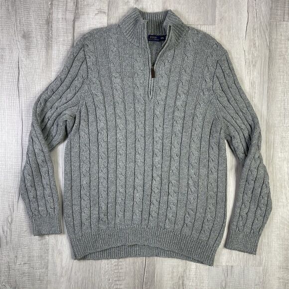 Polo Ralph Lauren Quarter Zip Cable Knit Sweater Men’s 2XL XXL 100% Silk EUC V - Picture 1 of 10